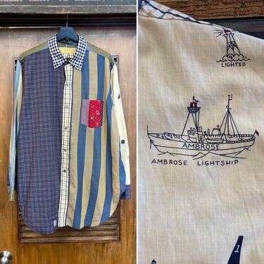 Vintage 1960’s Size XL Color Block Mod Nautical Ivy League Krazy Print Shirt, 60’s Mod, Vintage Oversize, Vintage Clothing 