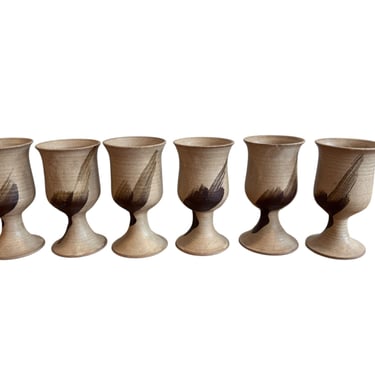 Set of Six 6 Hand Spun Ceramic Glasses Vintage 