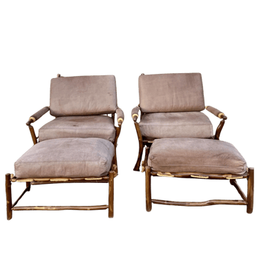 ( set of 2 ) 1970s Bamboo Loungers with Ottomans