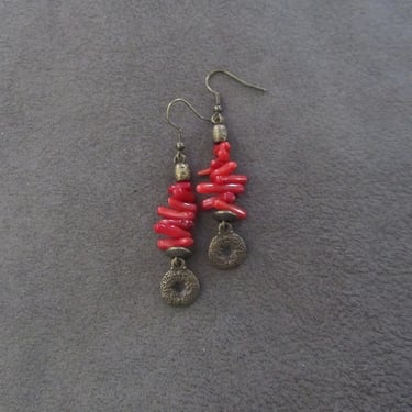 Red coral and bronze earrings 