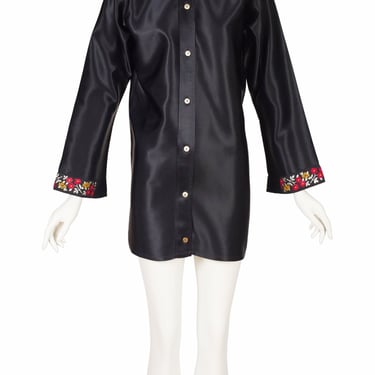 Lady Jane of Carnaby Street 1960s Vintage British Boutique Black Satin Mini Tunic Dress Sz M 