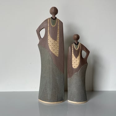 Vintage Modernist Art Female Pottery Sculptures - a Pair 