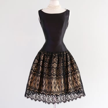 Stunning 1980's Couture Spanish Lace Black Cocktail Dress by Chris Kole / Sz M