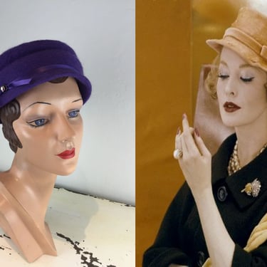 The 10:48 From Scarsdale - Vintage 1950s 1960s Royal Purple Wool Mohair Cloche Pill Box Hat 