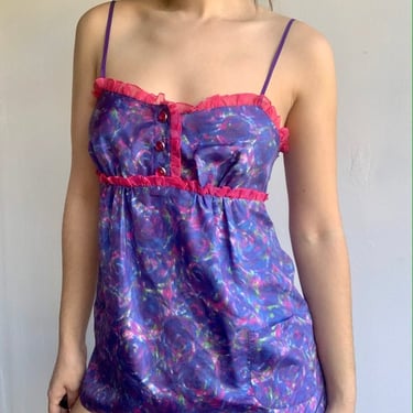 Betsey Johnson Y2K Purple Printed and Ruffled Lingerie Dress by VintageRosemond
