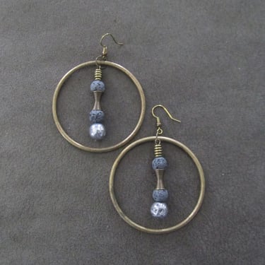 Brutalist antique bronze hoop earrings 