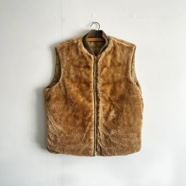 Vintage 60s Reversible Sherpa Lined Down Puffy Vest Size L 