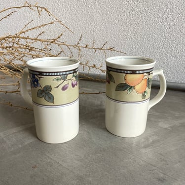 Mikasa Intaglio Garden Harvest Coffee Mug | Set of 2 | Fruit and Leaves Pattern | CAC29 | Vintage Cappuccino Mugs | 1990s Home 