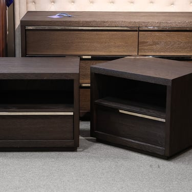 Pair of Restoration Hardware Bezier 26&quot; Open Nightstands in Brown Oak &amp; Steel