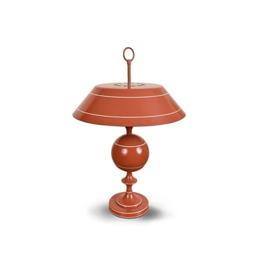 Persimmon Coral Vintage Metal Enamel Table Lamp with Saucer Shade 