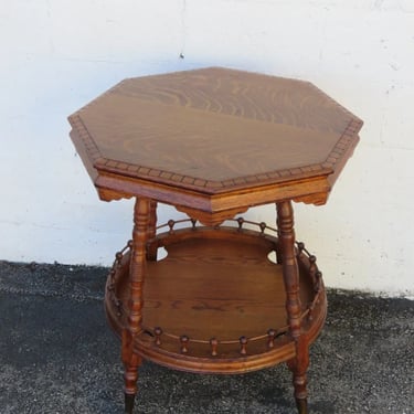 Late 1800s Victorian Octagon Tiger Oak Carved Side End Table 5096