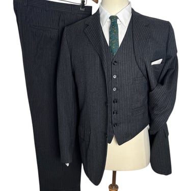Vintage 1950s BROOKS BROTHERS "346" Wool Flannel 3pc Chalk Stripe Sack Suit ~ 38 R ~ vest / waistcoat ~ pants / jacket / sport coat ~ 50s 