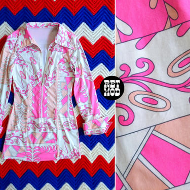 Psychedelic Vintage-Style Pink White Pucci Inspired Mini Dress 