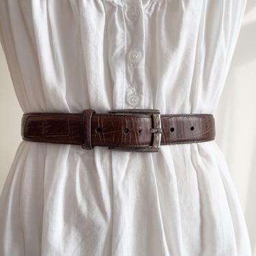 brown alligator belt 90s vintage Brighton leather statement belt 