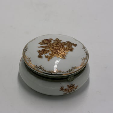 vintage porcelain trinket or powder jar box with hinged lid 