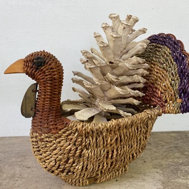 Vintage Turkey Thanksgiving Basket, Centerpiece, Turkey Basket, Planter Basket 