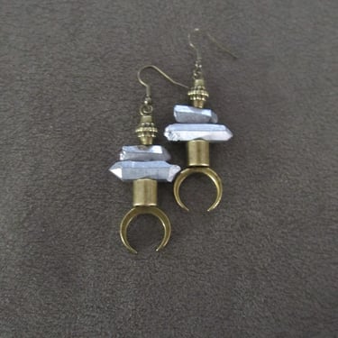 Raw quartz silver crystal earrings 