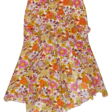 Veronica Beard - Ivory w/ Yellow Multicolor Floral Print Silk Ruffled Skirt Sz 6