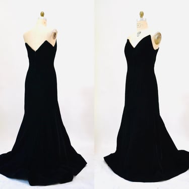 80s 90s Vintage Black Ball Gown Evening Gown Dress  Medium Large Victor costa // Vintage Black Strapless Ball Gown Dress Winter Wedding 