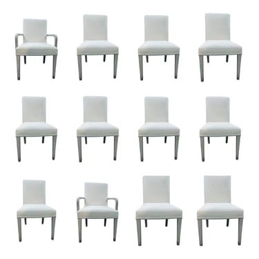 Theodore Alexander Modern White Linen Dining Chairs Set of 10