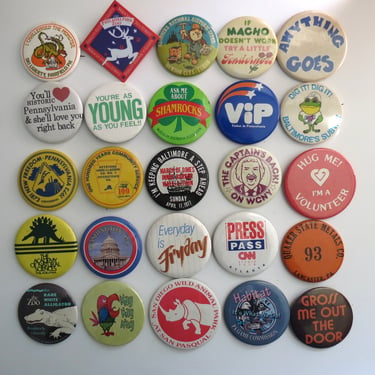 Vintage Pinback Buttons -  Misc. Novelty Pins - You Choose - Genuine Vintage Pin Button 