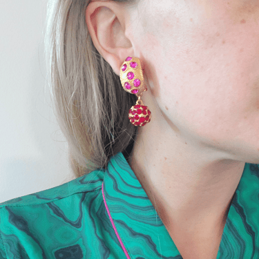 Signed Blanca Fuchsia and Red Rhinestone Earrings