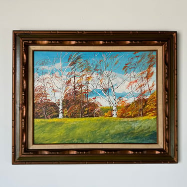 1980's Vintage Impressionist Autumn Landscape Oil Painting, Framed 