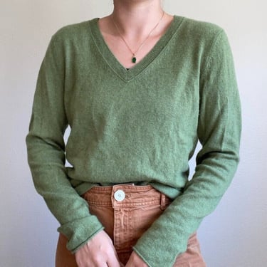 Elena Solano 100% 2 Ply Cashmere Olive Green V Neck Soft Sweater Sz M 