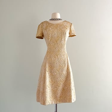 Beautiful 1960's Gold Brocade Dress/ Sz M