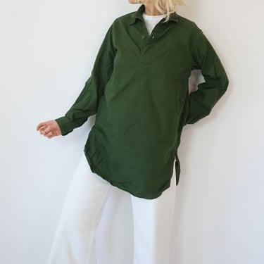 Vintage Forest Green Lightweight Popover Tunic Shirt | Cotton Henley Pullover | Artist Studio Top 