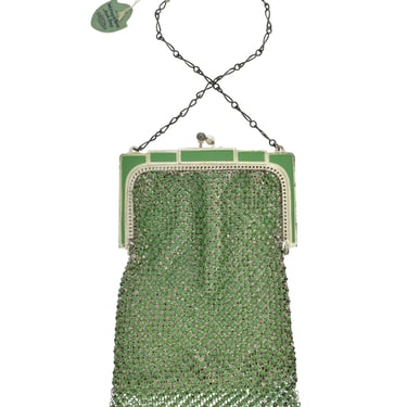 Whiting &amp; Davis Vintage 1920s 'Beadlite' Seafoam Green Art Deco Mesh Small Handbag