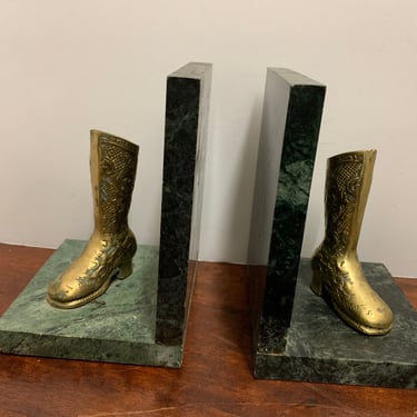 Vintage Marble and Brass Boot Bookends 