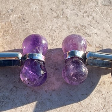 Vintage Mexico Sterling Silver and Purple Amethyst Stone Mid Century Cuff Links c. 1950's 