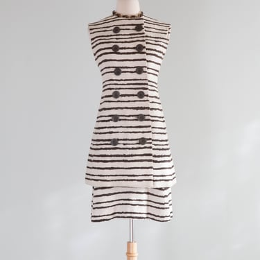 Ultra Chic 1960's Mod Zebra Striped Two Piece Dress Set By Mam'Selle / Medium