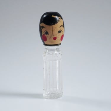 Figural Doll Perfume Bottle, Art Deco Perfume Sample, Kitsch Advertising Packaging 