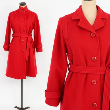 1960s Red Wool Trench Coat | Red Wool Coat | Juli de Roma | Medium 