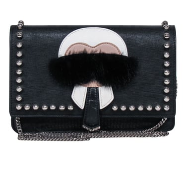 Fendi - Black Saffiano Leather Studded &quot;Karlito&quot; Bag