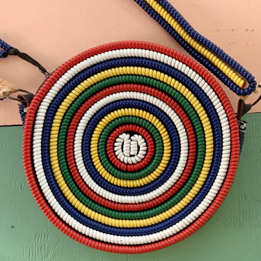 1940s Rainbow Telephone Cord Purse with Long Strap