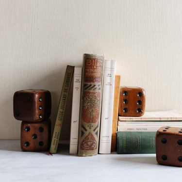 antique french artisan made large wood dice, set of four