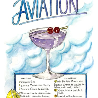 Aviation Cocktail Watercolor Art Print