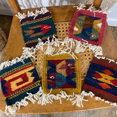 Set of 5 Small Chimayo Style Wool Drink Mats / Wool Coasters 