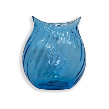 Blenko Bella Boca Hand Signed Blue Glass Vase Model 1008 Mid Century Modern 