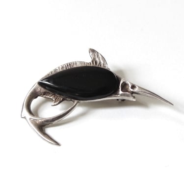 Modernist Sterling Silver Swordfish Cabochon Brooch with Hidden Bail - Necklace Pendant Brooch Vintage Jewelry 