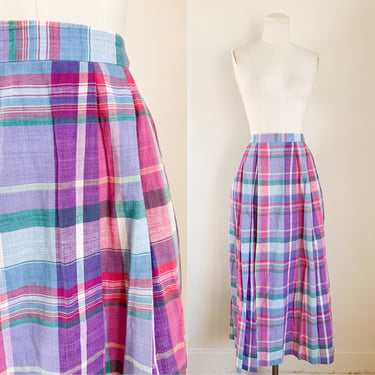 Vintage 1980s Madra Plaid Midi Skirt / S 