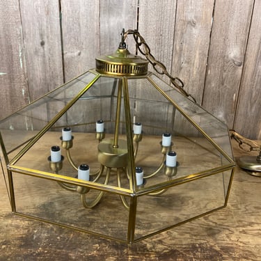 New Old Stock Brass and Glass Octagonal Light 19.75” x 16”