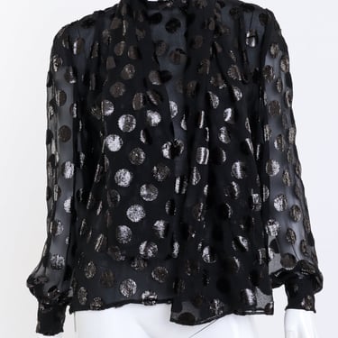 Metallic Polka Dot Silk Blouse