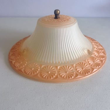 Vintage Art Deco Glass Ceiling Light Lamp Shade Pinwheel and Ribbed Coral 