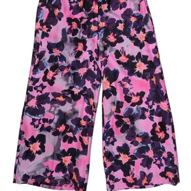 J.Crew Collection - Pink & Purple Floral Print Silk Crop Pants Sz 4