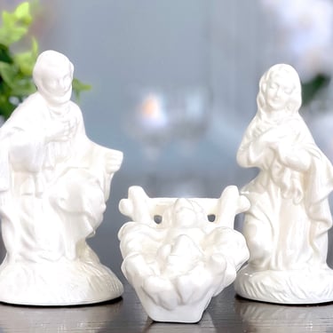 VINTAGE: 1988 - 3pcs - Ceramic Holy Family - Mary, Joseph, Baby Jesus - Manger Figurines - Nativity Replacements - SKU 