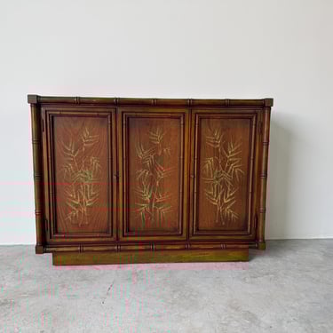 Vintage Brandt Walnut Faux Bamboo Console Cabinet 